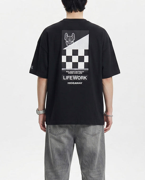 Kaos Pria Unisex Lifework Archlogo Hipdog Applique Short Slevee T-Shirt - Black