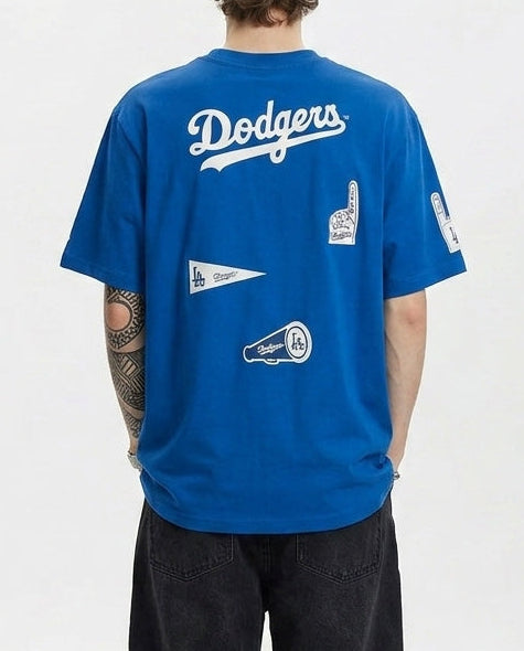Baju Kaos New Era MLB New York Yankees NY/Los Angeles Dodgers LA Bottle Cap Badge Short Sleeve Blue