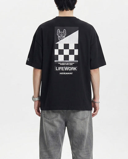 Kaos Pria Unisex Lifework Archlogo Hipdog Applique Short Slevee T-Shirt - Black
