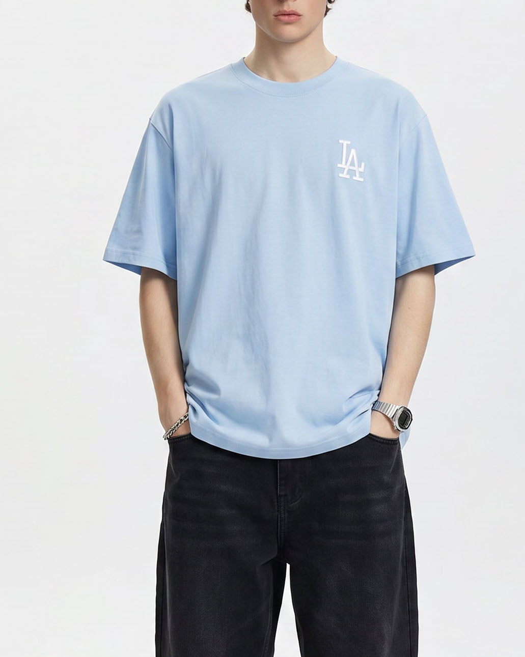Baju Kaos MLB Basic Mega Logo Blue