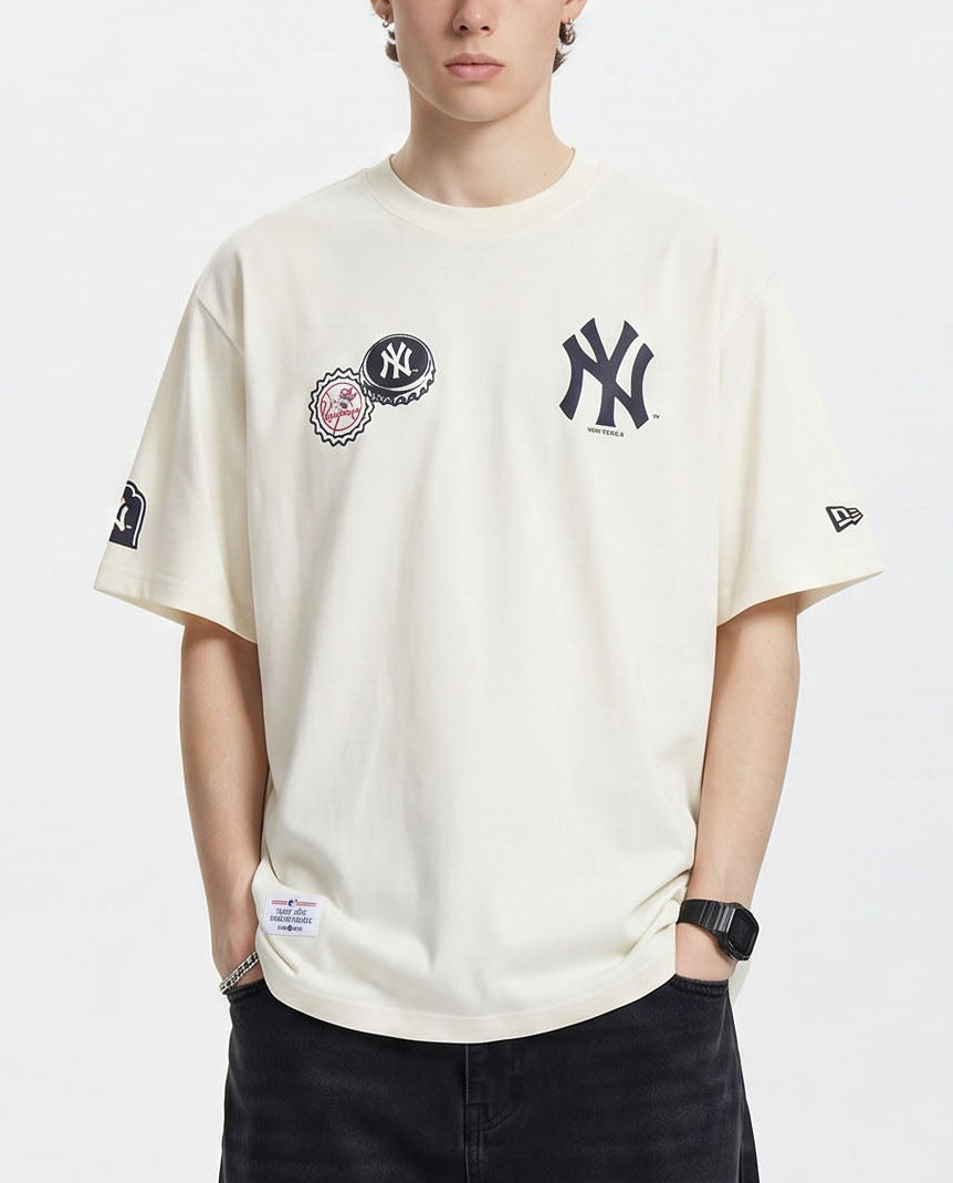 Baju Kaos New Era MLB New York Yankees NY/Los Angeles Dodgers LA Bottle Cap Badge Short Sleeve