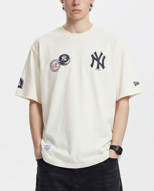 Baju Kaos New Era MLB New York Yankees NY/Los Angeles Dodgers LA Bottle Cap Badge Short Sleeve