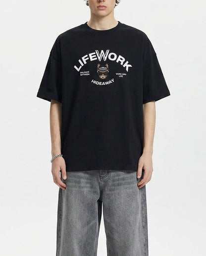 Kaos Pria Unisex Lifework Archlogo Hipdog Applique Short Slevee T-Shirt - Black
