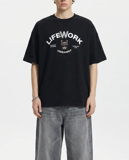 Kaos Pria Unisex Lifework Archlogo Hipdog Applique Short Slevee T-Shirt - Black