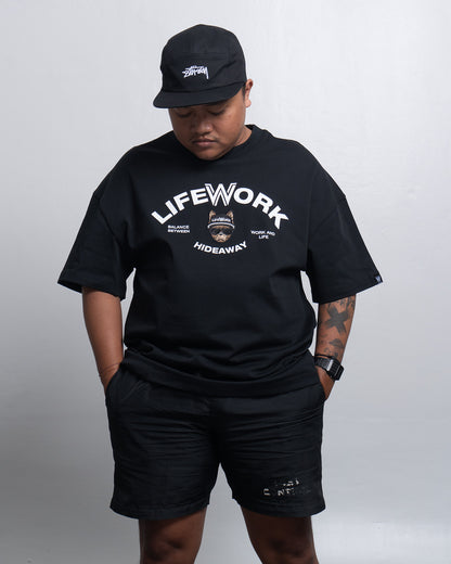 Kaos Pria Unisex Lifework Archlogo Hipdog Applique Short Slevee T-Shirt - Black