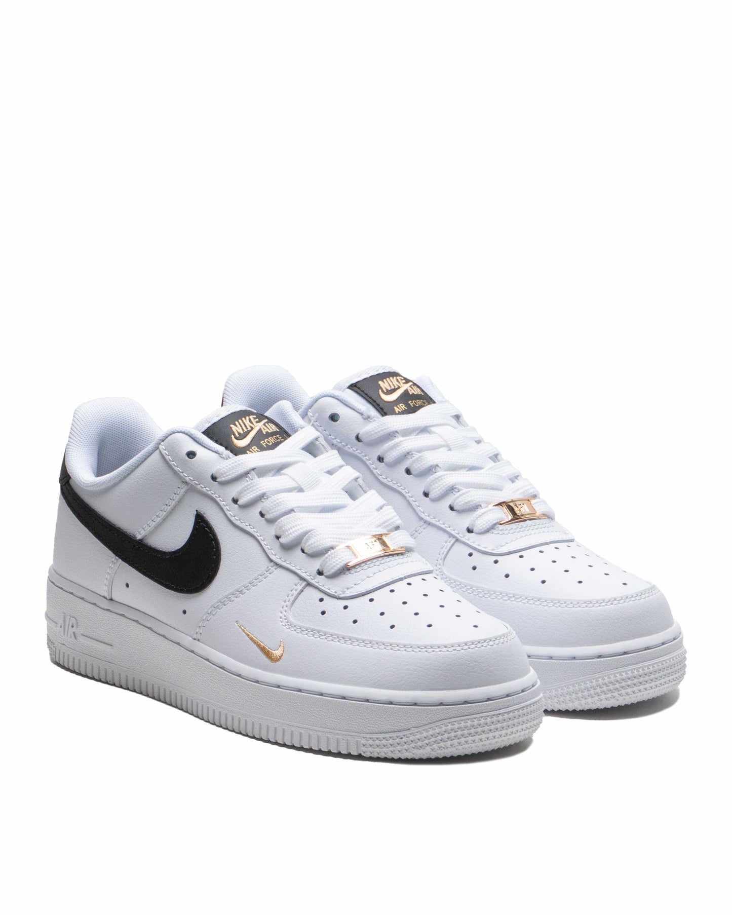 Sepatu Wanita Air Force 1 Low '07 Essential White Black Gold Mini Swoosh (W) - 14324