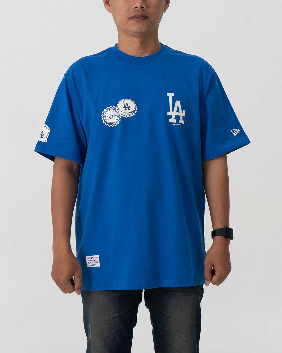 Baju Kaos New Era MLB New York Yankees NY/Los Angeles Dodgers LA Bottle Cap Badge Short Sleeve Blue