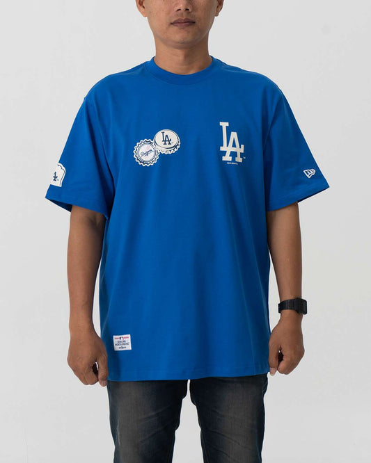 Baju Kaos New Era MLB New York Yankees NY/Los Angeles Dodgers LA Bottle Cap Badge Short Sleeve Blue