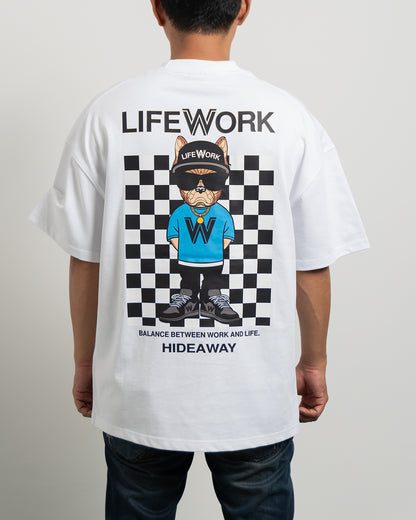 Baju Kaos Lifework Korea Checkerboard Hipdok White Tee - 62941