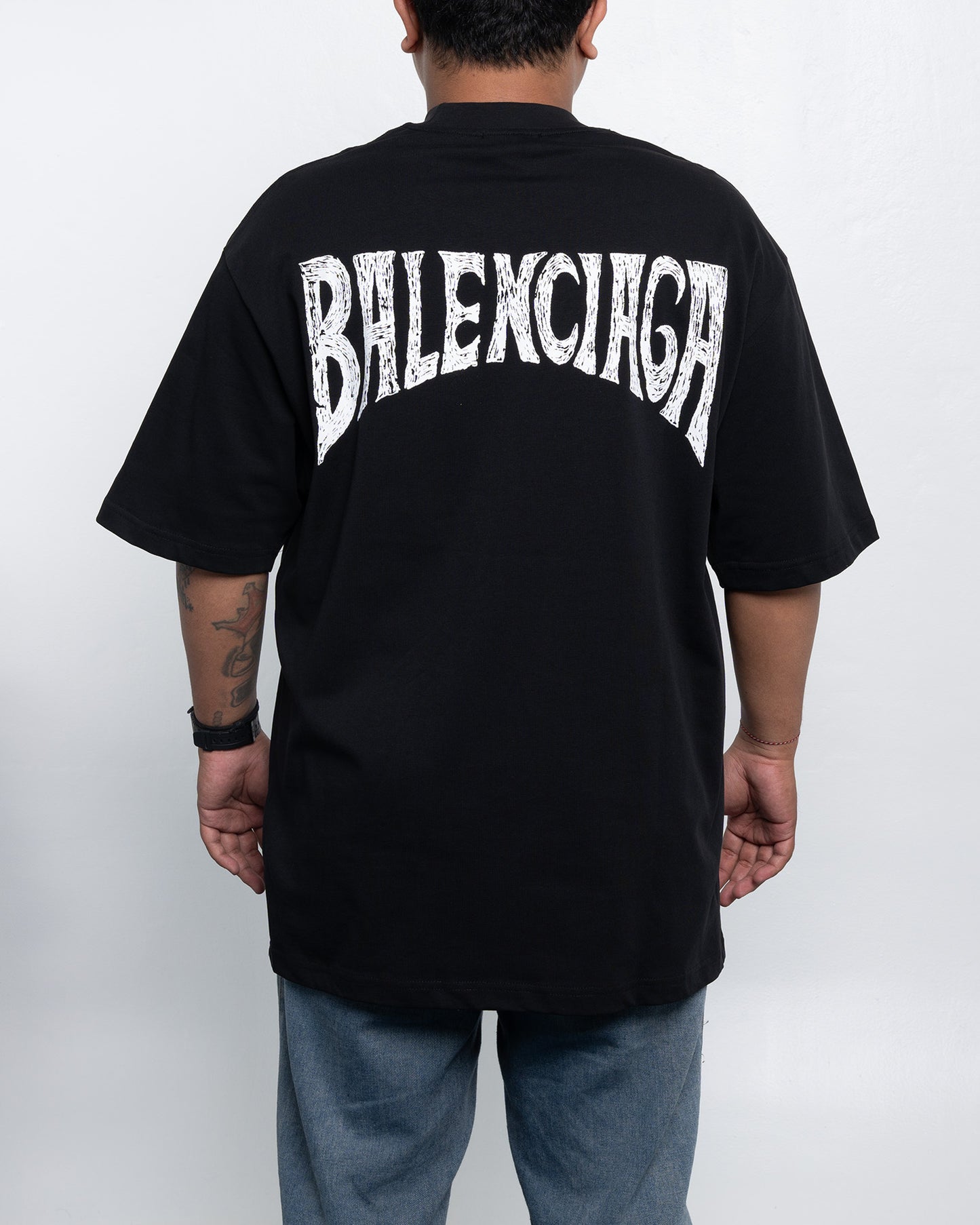 Kaos Balenciaga Black T-Shirt With Paris Tropical Print