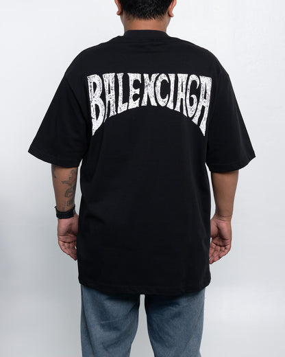 Kaos Balenciaga Black T-Shirt With Paris Tropical Print