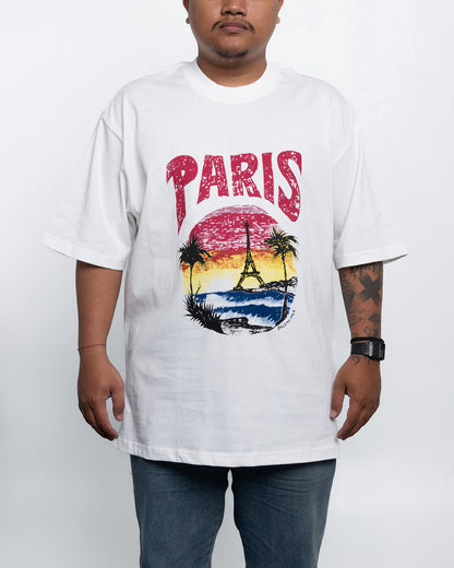 Kaos Balenciaga White T-Shirt With Paris Tropical Print