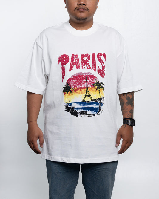 Kaos Balenciaga White T-Shirt With Paris Tropical Print