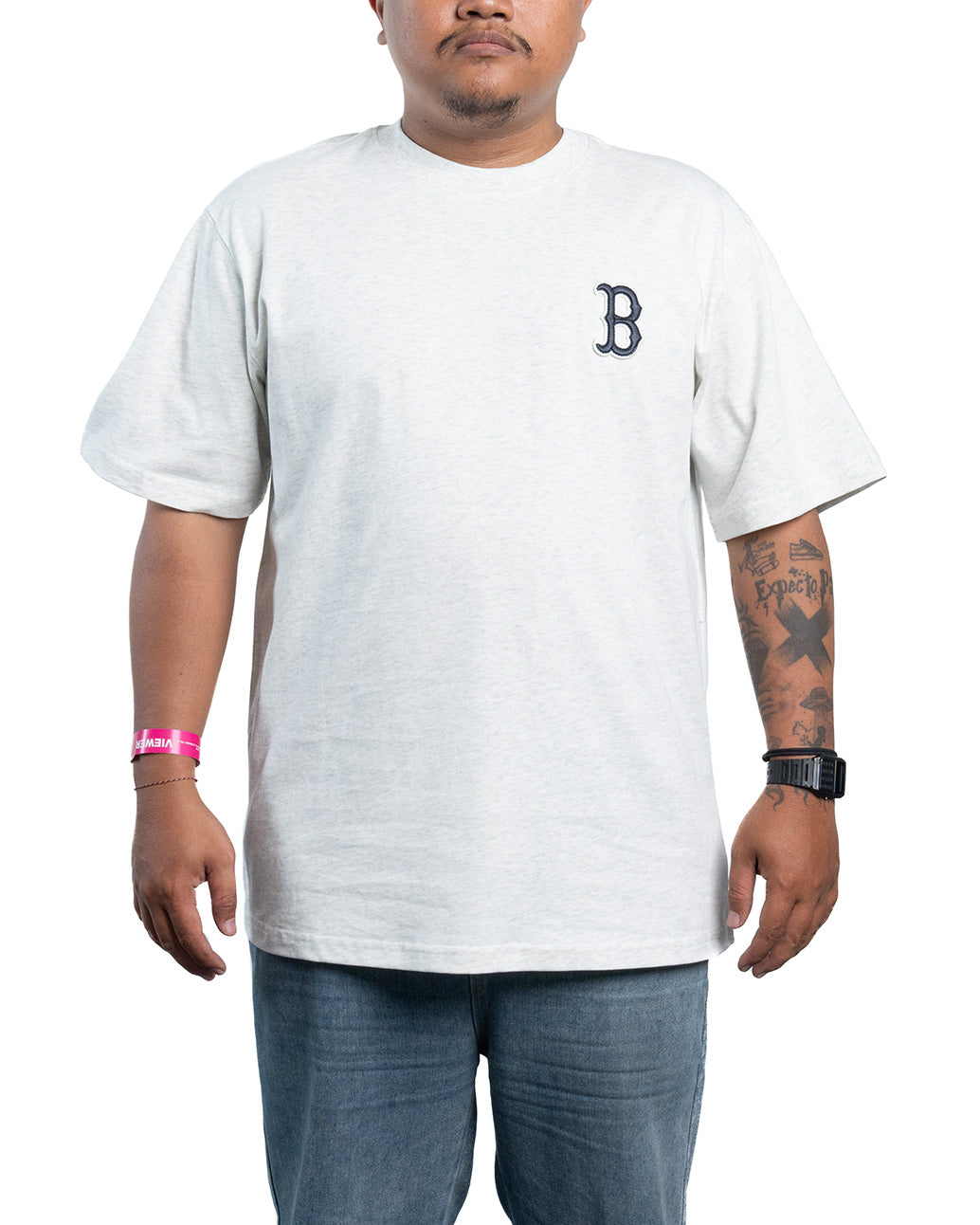 Kaos T-Shirt MLB Korea Classic Mono Big Lux T-Shirt Boston Red Sox Grey