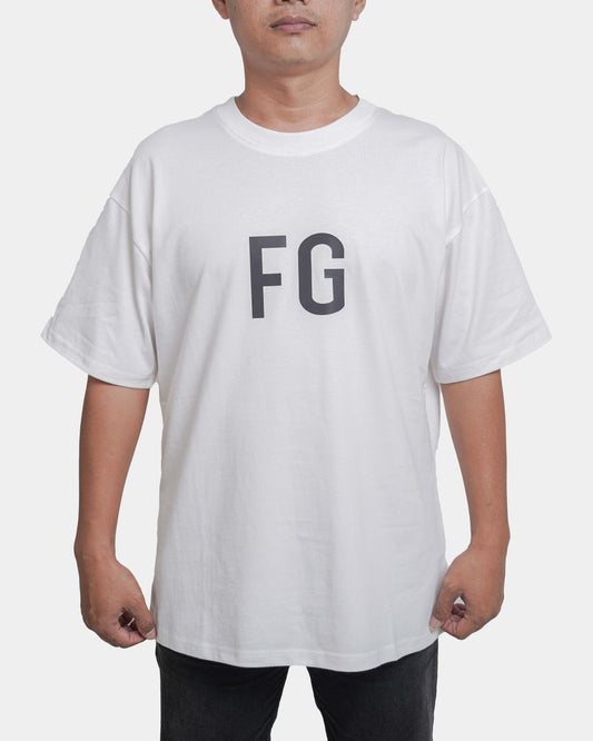 Baju Kaos Pria T-Shirt Man Fear Of God FG Logo T-shirt Vintage White - 62814